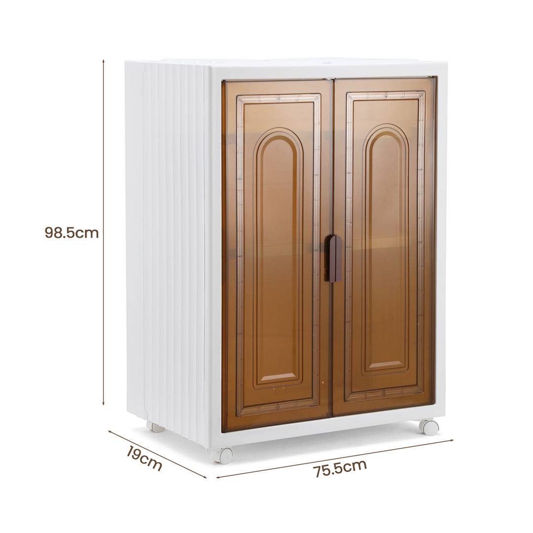 Aufbewahrungsbox mit Deckel mit Türen & Rädern Groß Faltbare Lagerbox Schrank Tragbarer Transparent 3Fl