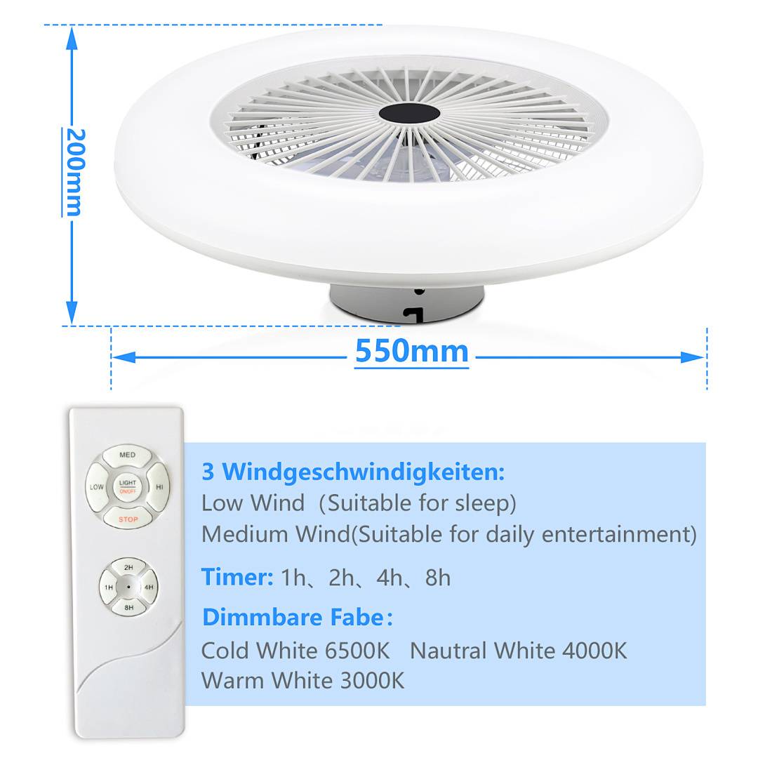 80W Deckenventilator mit Fernbedienung LED Beleuchtung Deckenlampe Licht Lüfter Lampe Fan