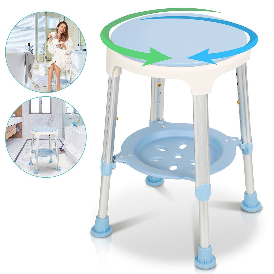Duschhocker Duschstuhl 360° Drehbar mit Regal Badehocker Badhocker Bad hocker Duschsitz Duschhilfe Badsitz