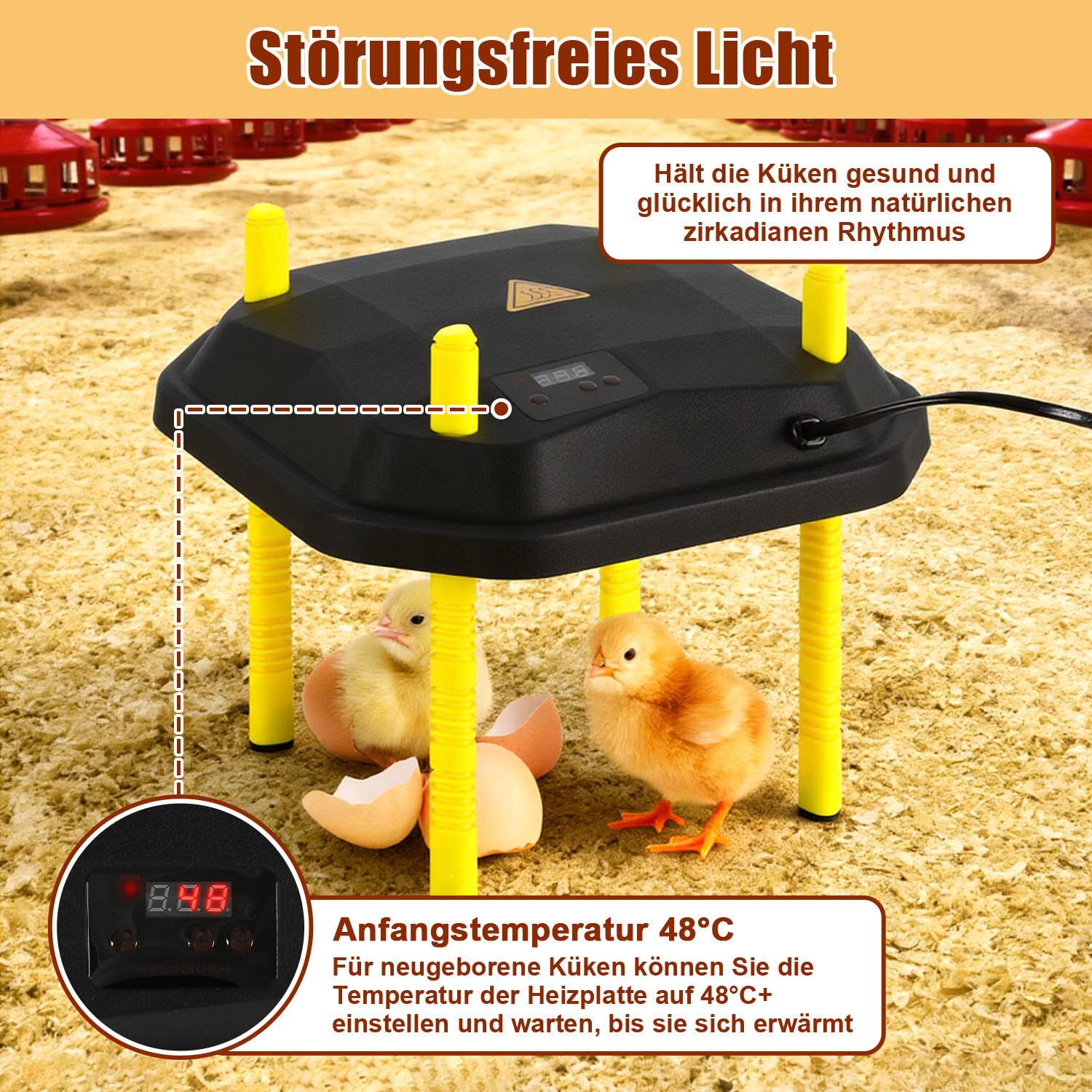 Küken-Wärmeplatte 40x40cm 42W mit Temperaturregler - Schwarz/Gelb für Hühner & Geflügel