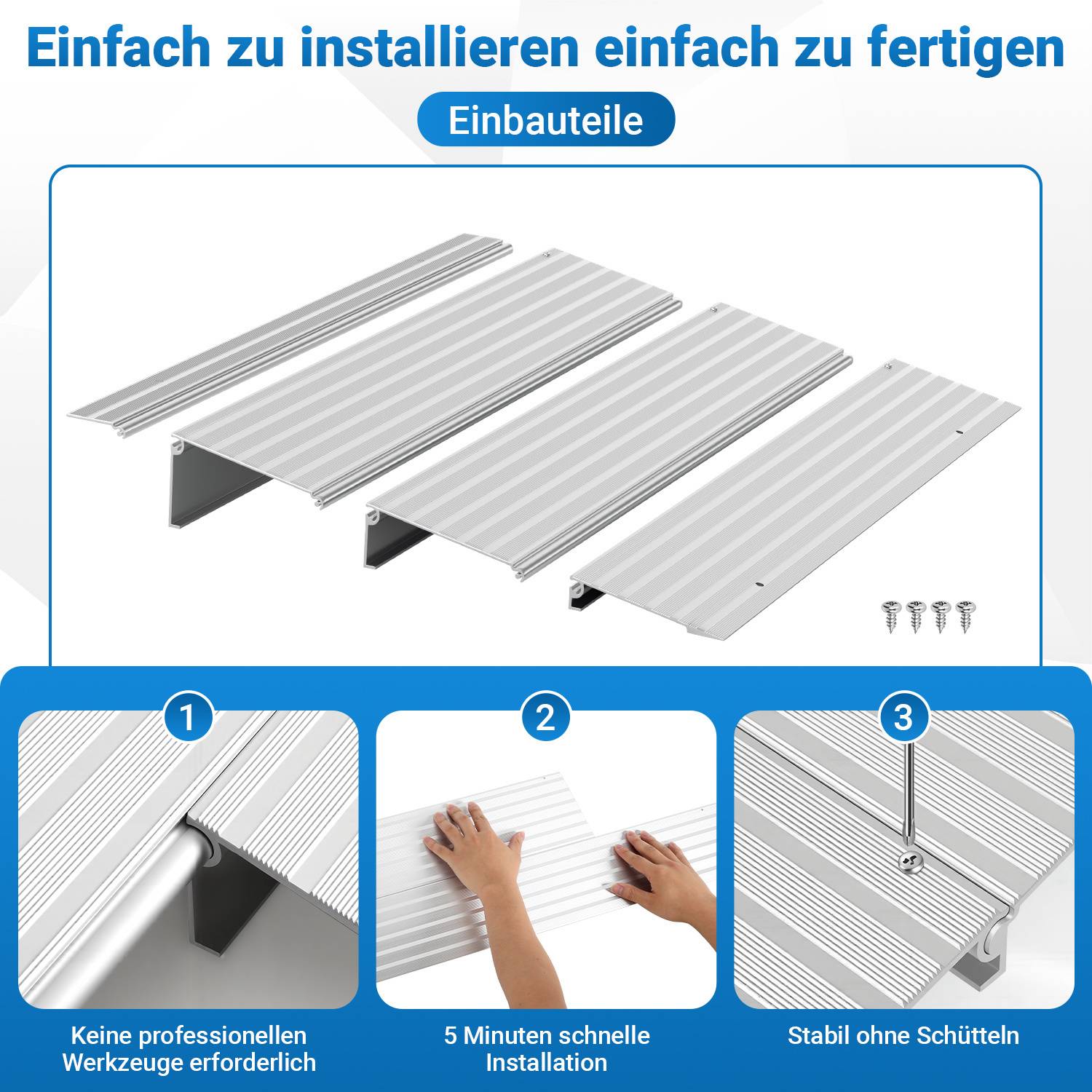 Türschwellenrampe, Rollstuhlrampe Aluminium mit verstellbarem Rampendesign & 360 kg Tragkraft, Bordsteinrampe rutschfest für Rollstuhl, Kinderwagen