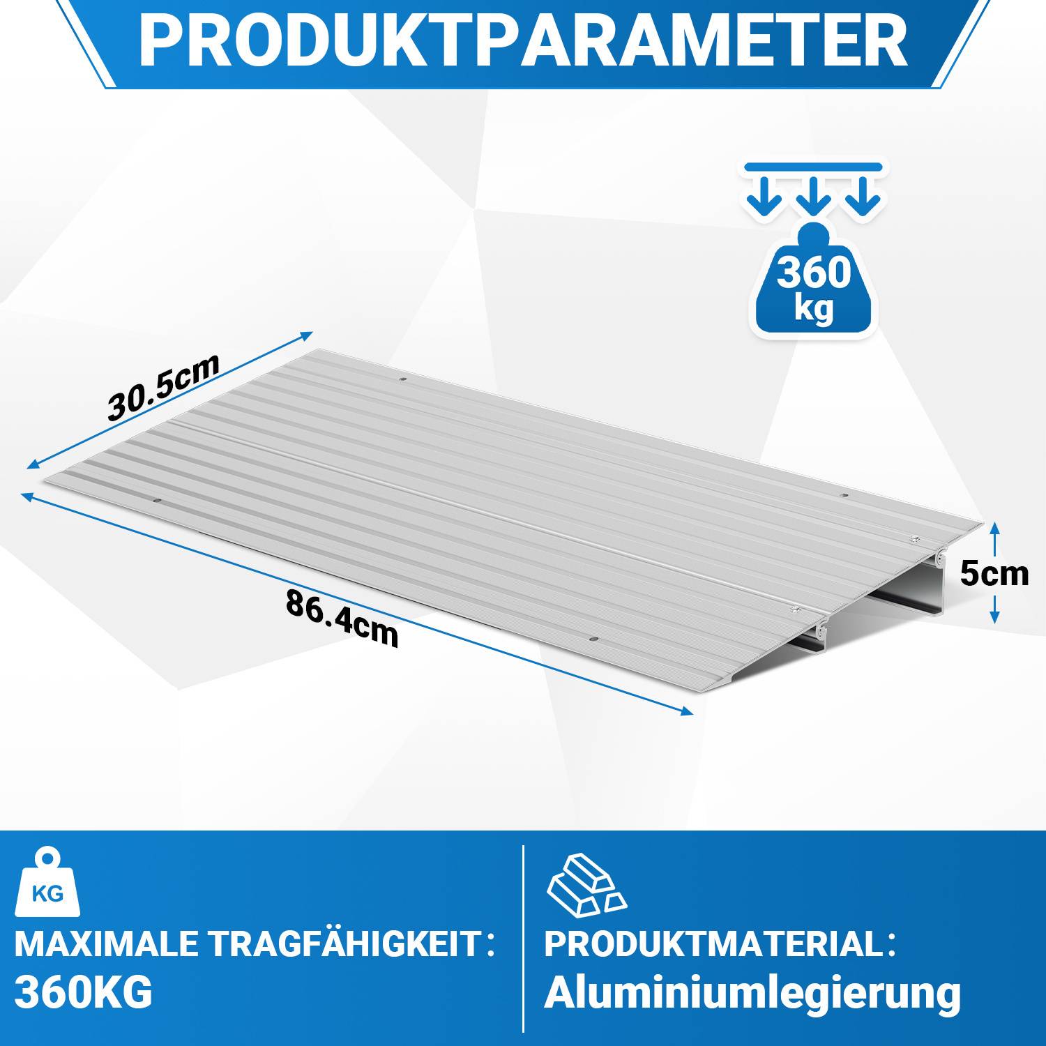 Türschwellenrampe, Rollstuhlrampe Aluminium mit verstellbarem Rampendesign & 360 kg Tragkraft, Bordsteinrampe rutschfest für Rollstuhl, Kinderwagen