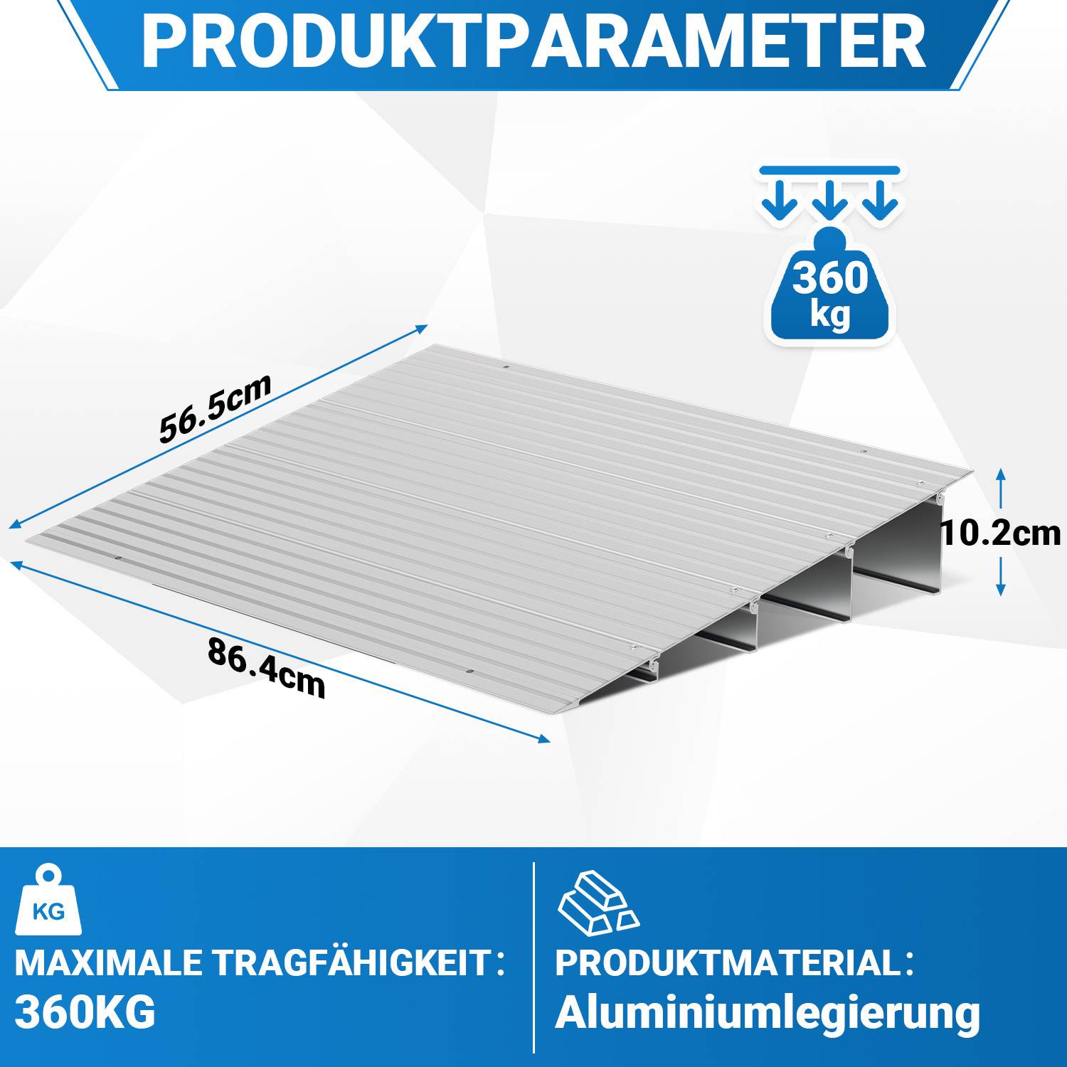Türschwellenrampe, Rollstuhlrampe Aluminium mit verstellbarem Rampendesign & 360 kg Tragkraft, Bordsteinrampe rutschfest für Rollstuhl, Kinderwagen