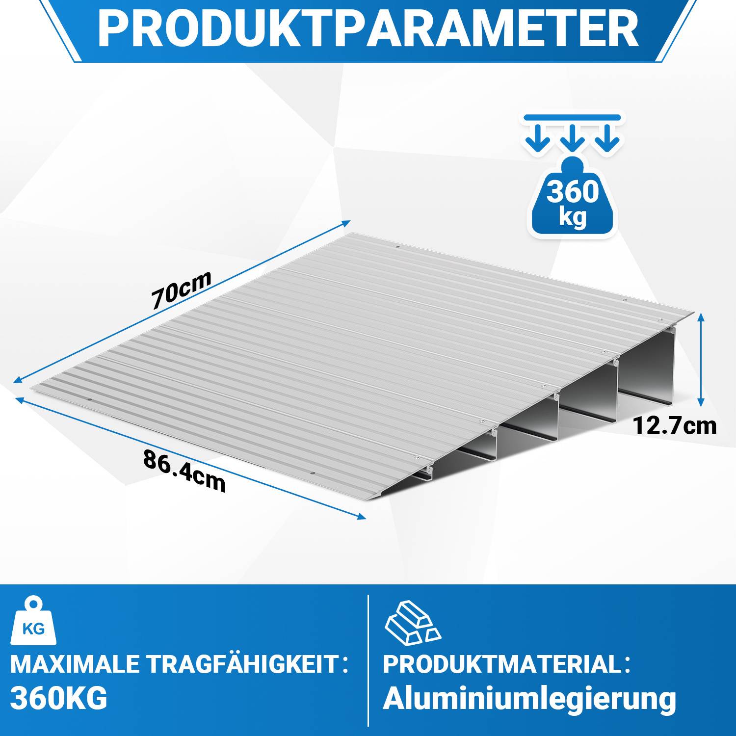 Türschwellenrampe, Rollstuhlrampe Aluminium mit verstellbarem Rampendesign & 360 kg Tragkraft, Bordsteinrampe rutschfest für Rollstuhl, Kinderwagen