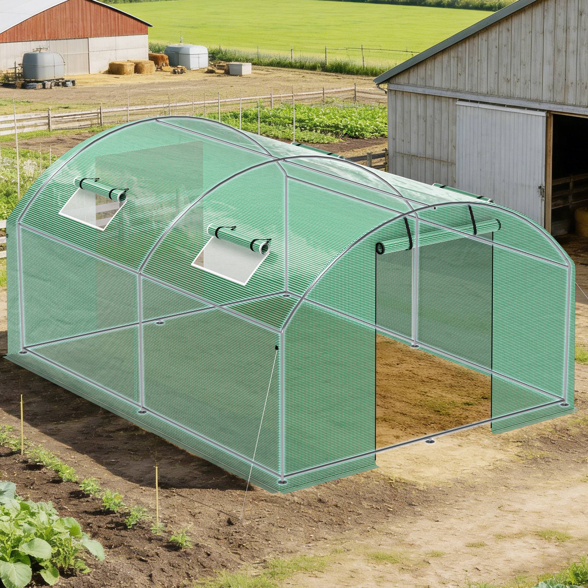 Foliengewächshaus Gewächshaus 3x4m stabil & langlebig mit Fenster - reißfeste PE Plane 140g/m² grün