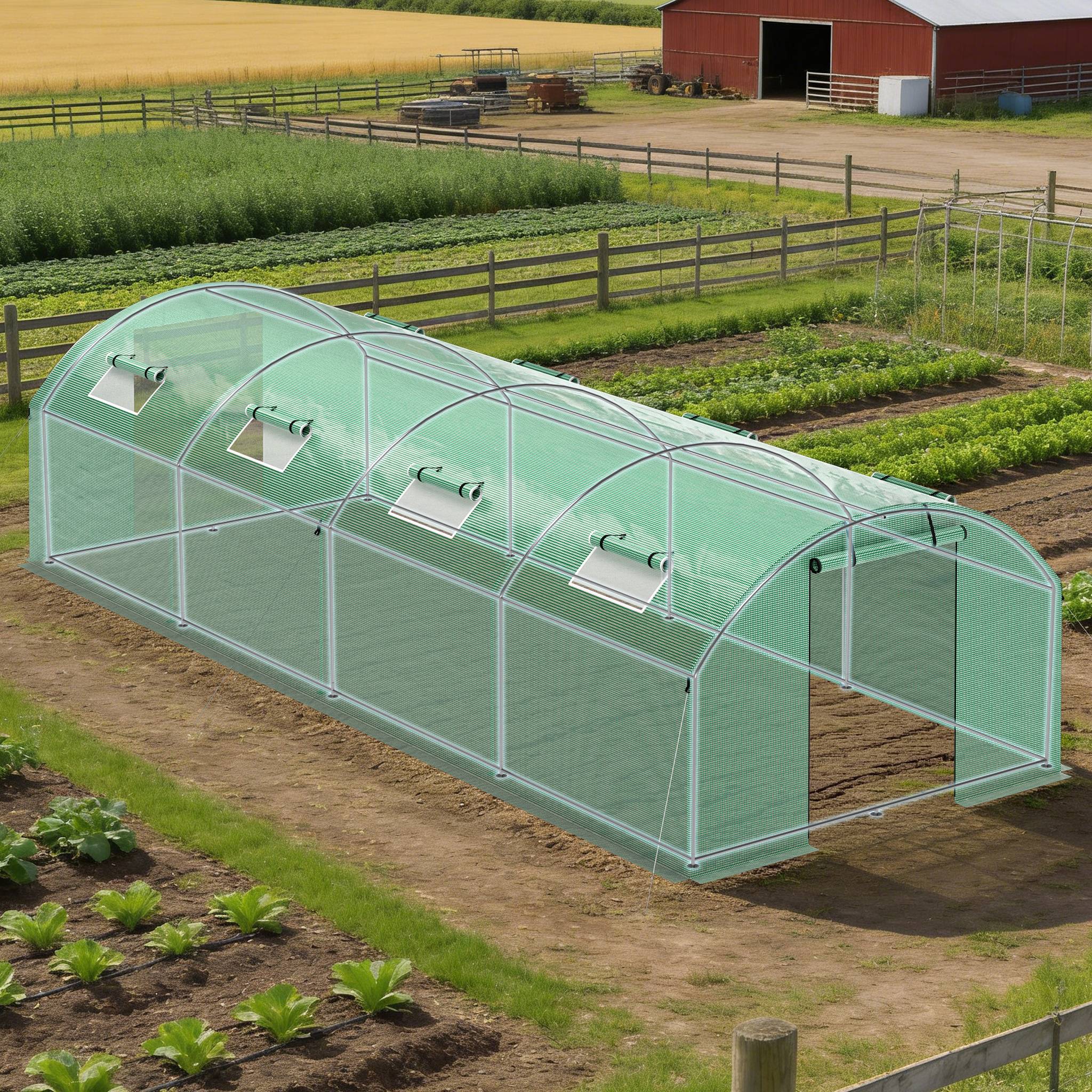 Foliengewächshaus Gewächshaus 3x8m stabil & langlebig mit Fenster - reißfeste PE Plane 140g/m² grün