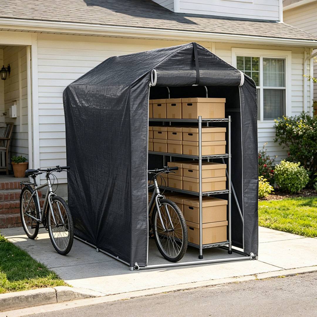 Fahrradgarage Garagenzelt 187x100x165cm, Wasserdichtes Fahrradzelt 160g PE, UV-Schutz Unterstand für 2 Fahrräder, Stahlrahmen Verzinkt, Grau