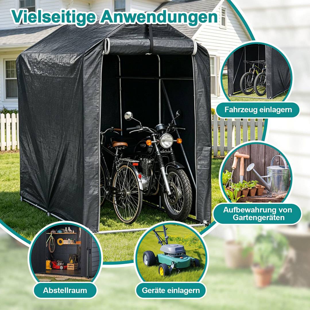 Fahrradgarage Garagenzelt 187x100x165cm, Wasserdichtes Fahrradzelt 160g PE, UV-Schutz Unterstand für 2 Fahrräder, Stahlrahmen Verzinkt, Grau