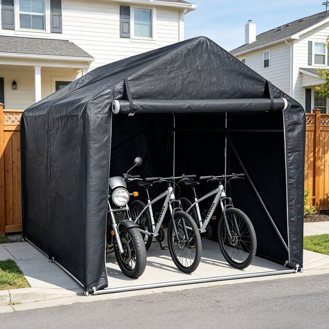 Garagenzelt Groß 218x157x166cm, Mobiles Fahrradzelt Motorradgarage, 160g/m² PE-Gewebe Wasserdicht, Verzinktes Stahlgestell, Gartenhaus Grau