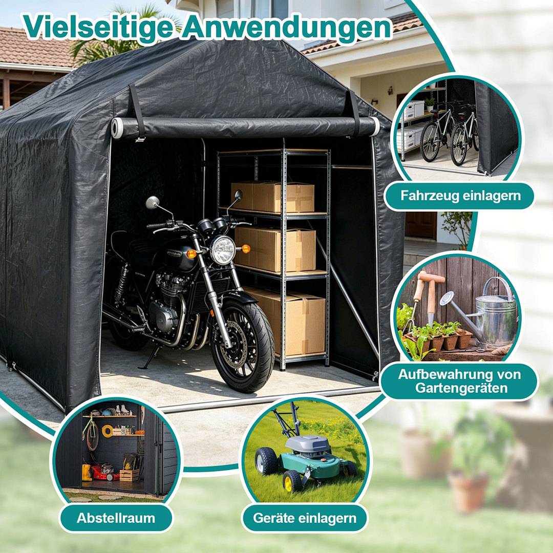 Garagenzelt Groß 218x157x166cm, Mobiles Fahrradzelt Motorradgarage, 160g/m² PE-Gewebe Wasserdicht, Verzinktes Stahlgestell, Gartenhaus Grau