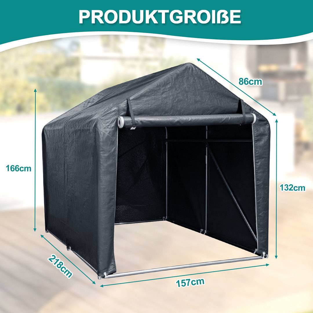Garagenzelt Groß 218x157x166cm, Mobiles Fahrradzelt Motorradgarage, 160g/m² PE-Gewebe Wasserdicht, Verzinktes Stahlgestell, Gartenhaus Grau