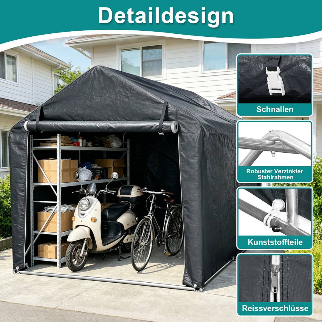 Garagenzelt Groß 218x157x166cm, Mobiles Fahrradzelt Motorradgarage, 160g/m² PE-Gewebe Wasserdicht, Verzinktes Stahlgestell, Gartenhaus Grau