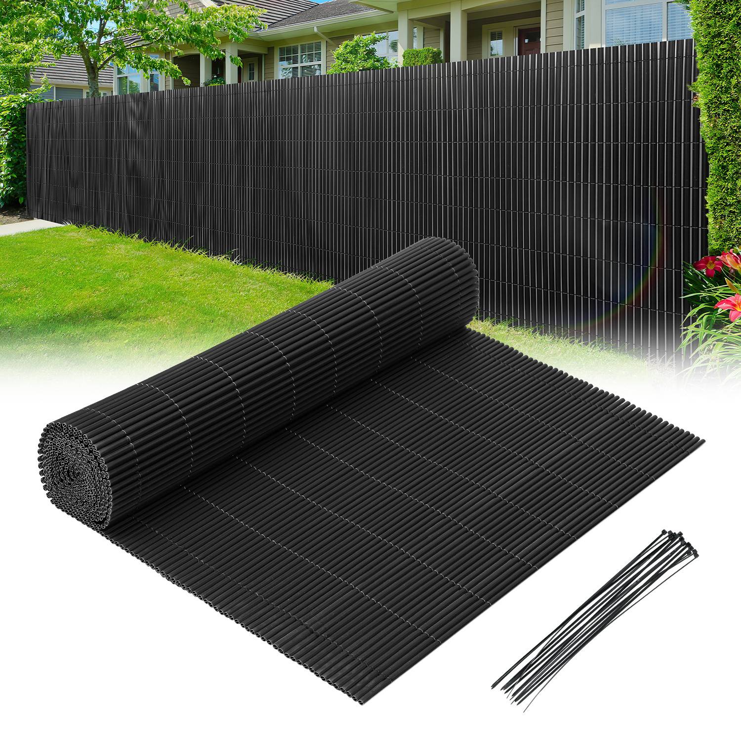 80x300cm PVC Sichtschutzmatte Bambus Sichtschutz Garten Sichtschutzzaun Balkon Zaun Windschutz Balkonverkleidung Grau