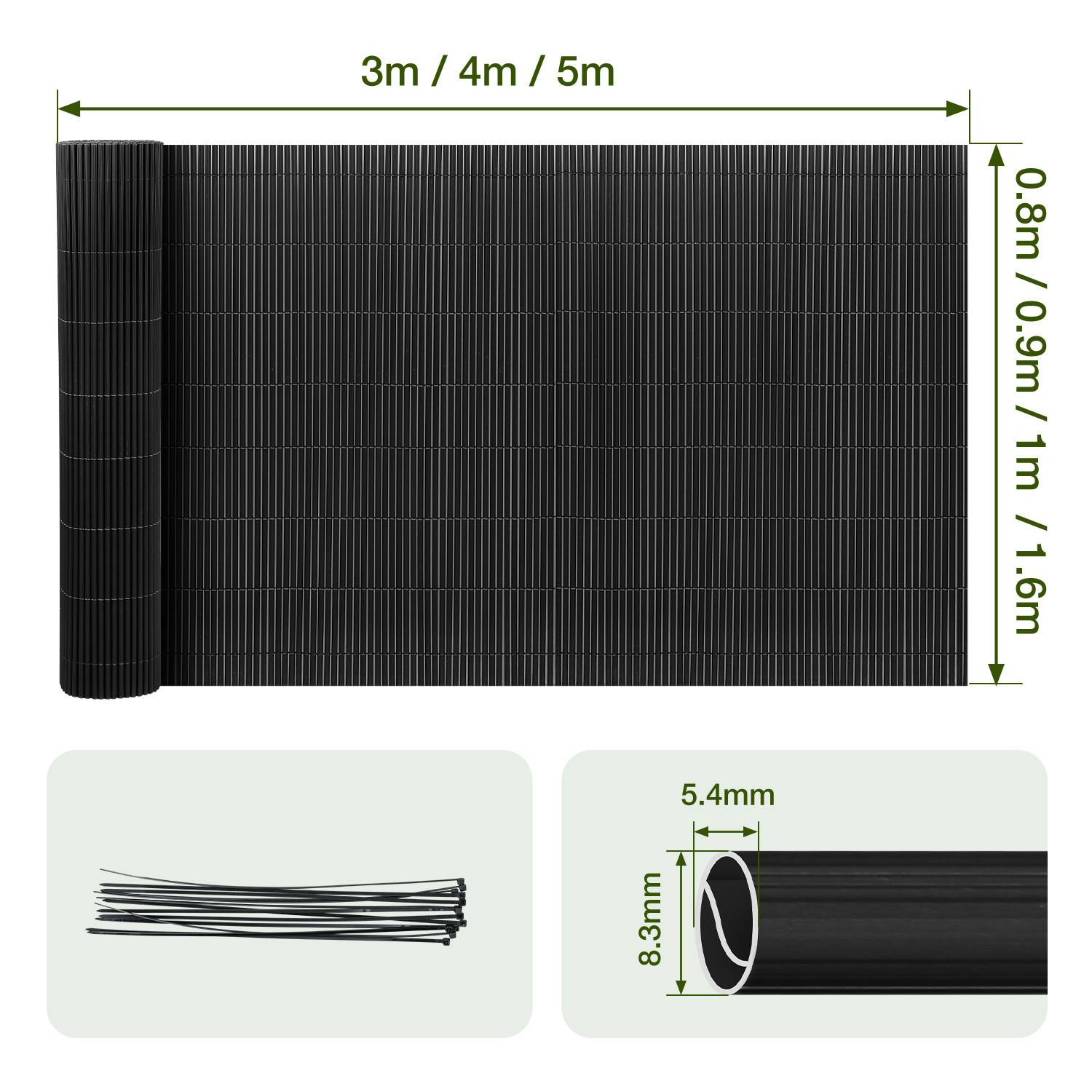 90x400cm PVC Sichtschutzmatte Bambus Sichtschutz Garten Sichtschutzzaun Balkon Zaun Windschutz Balkonverkleidung Grau