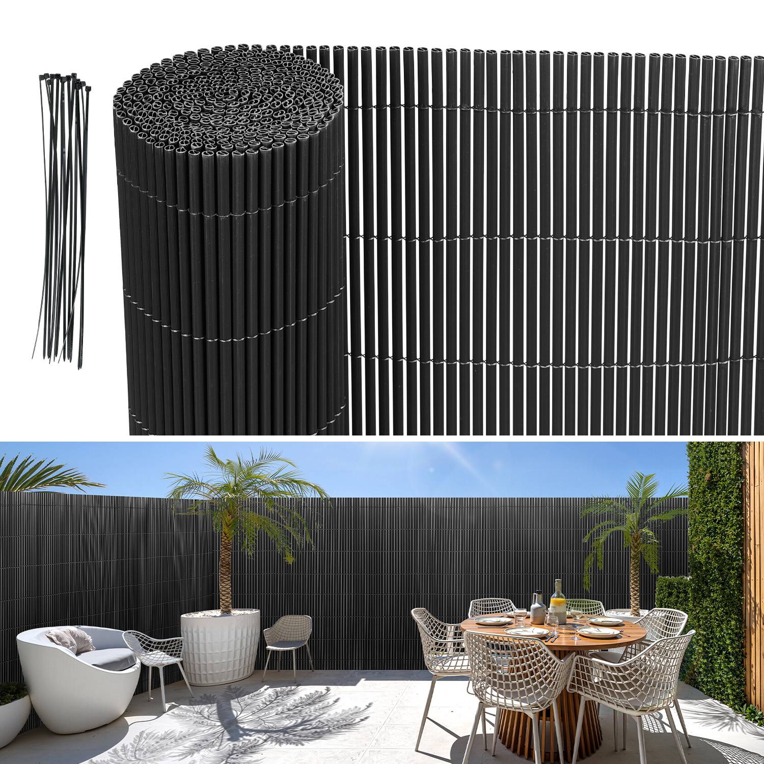 80x400cm PVC Sichtschutzmatte Bambus Sichtschutz Garten Sichtschutzzaun Balkon Zaun Windschutz Balkonverkleidung Grau