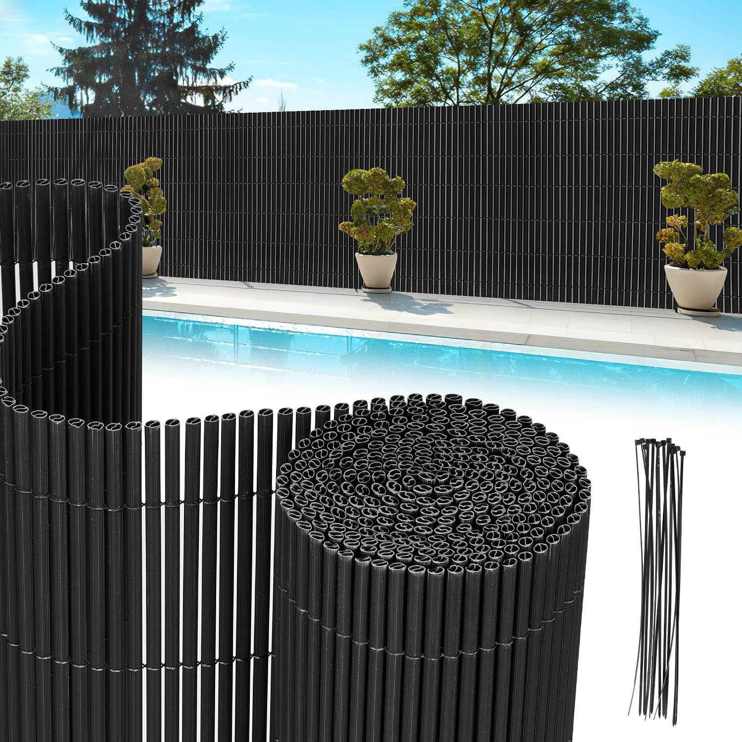 PVC Sichtschutzmatte 80x600 cm, Anthrazit, UV-beständig, Wasserdicht