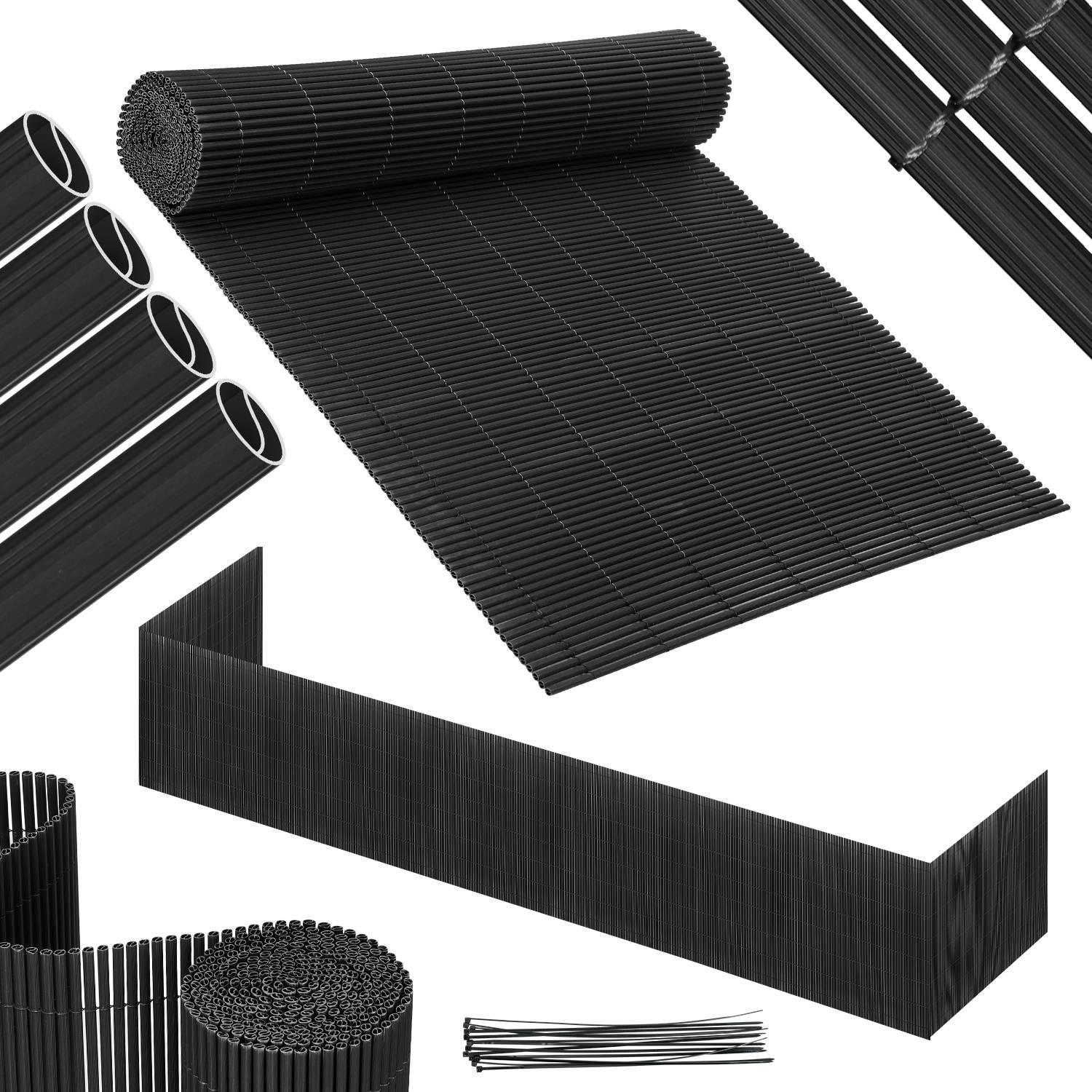 80x600cm PVC Sichtschutzmatte Bambus Sichtschutz Garten Sichtschutzzaun Balkon Zaun Windschutz Balkonverkleidung Grau