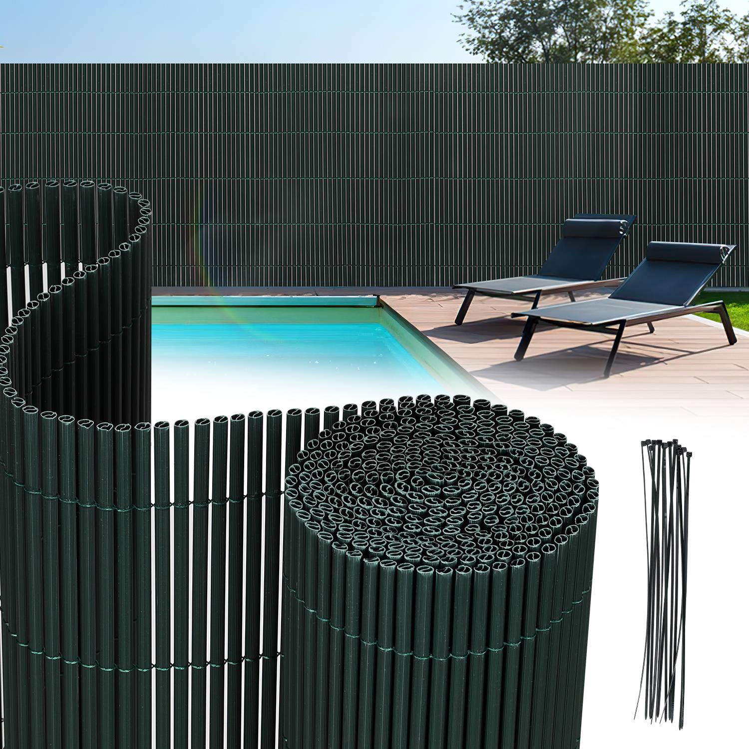 PVC Sichtschutzmatte 90x300 cm, Grün, UV-beständig, Wasserdicht