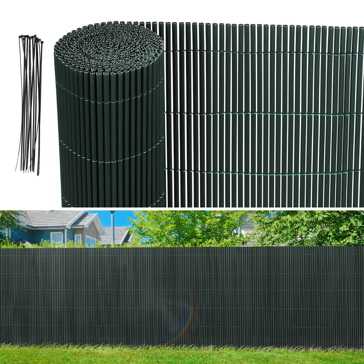 80x400cm PVC Sichtschutzmatte Bambus Sichtschutz Garten Sichtschutzzaun Balkon Zaun Windschutz Balkonverkleidung Grün