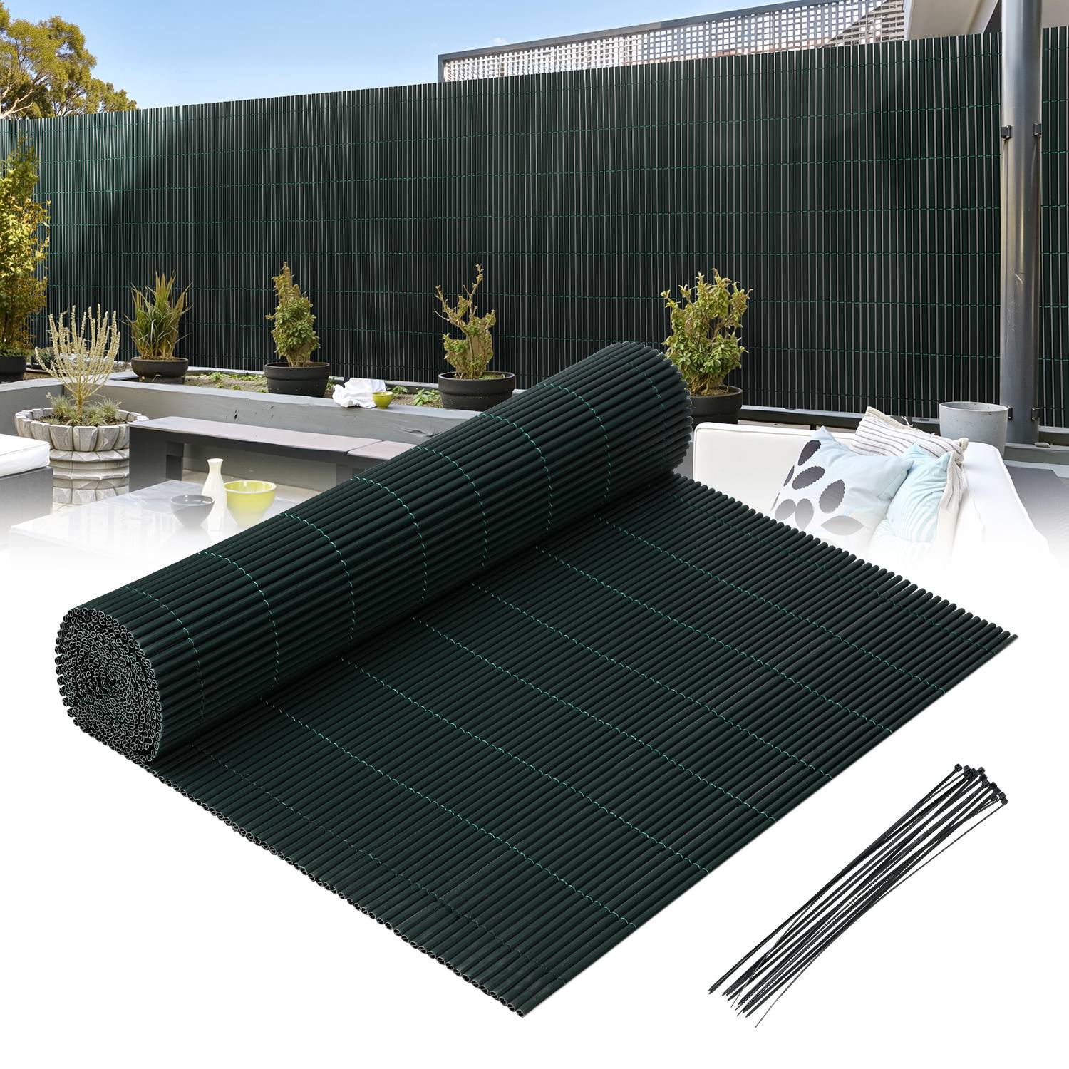 90x600cm PVC Sichtschutzmatte Bambus Sichtschutz Garten Sichtschutzzaun Balkon Zaun Windschutz Balkonverkleidung Grün