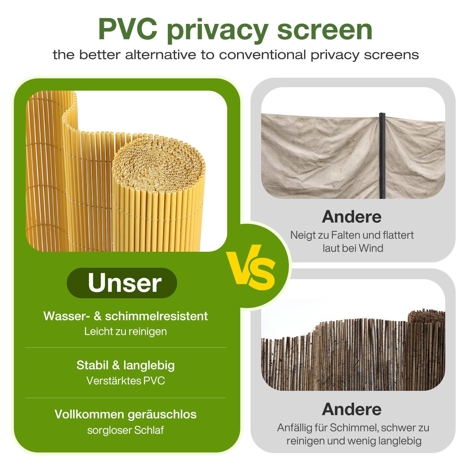 160x700cm PVC Sichtschutzmatte Bambus Sichtschutz Garten Sichtschutzzaun Balkon Zaun Windschutz Balkonverkleidung Bambus