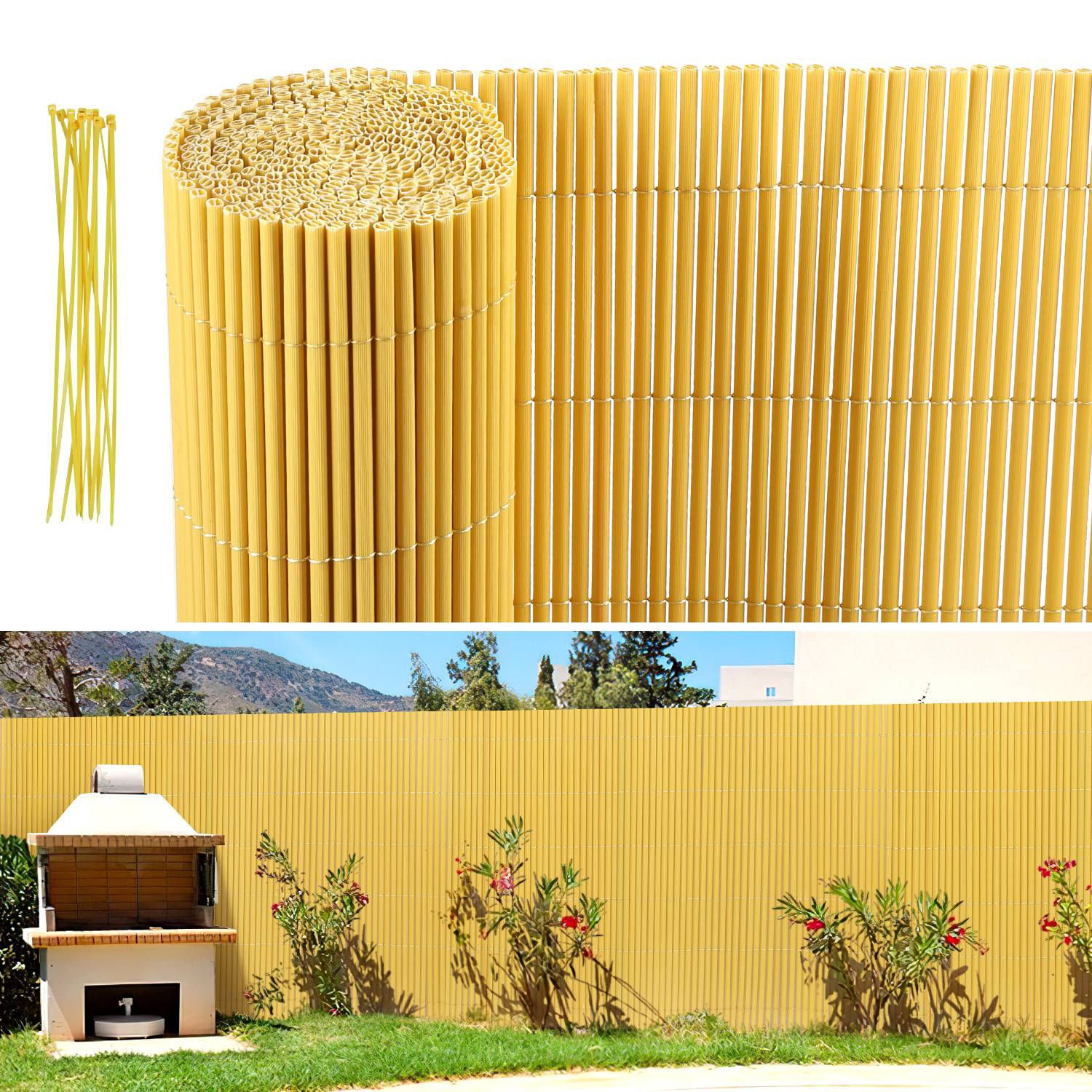 90x600cm PVC Sichtschutzmatte Bambus Sichtschutz Garten Sichtschutzzaun Balkon Zaun Windschutz Balkonverkleidung Bambus