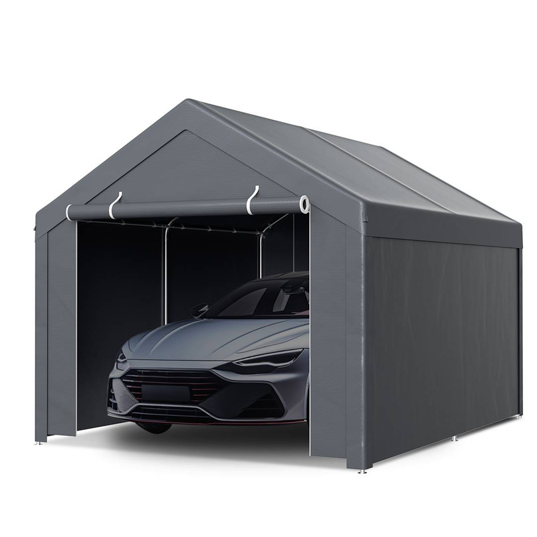 Garagenzelt 3x4 m, Carport mit Seitenwaenden, PE Garagezelt mit verzinktem Stahlgestell, wetterfester Unterstand fuer Auto, Motorrad und