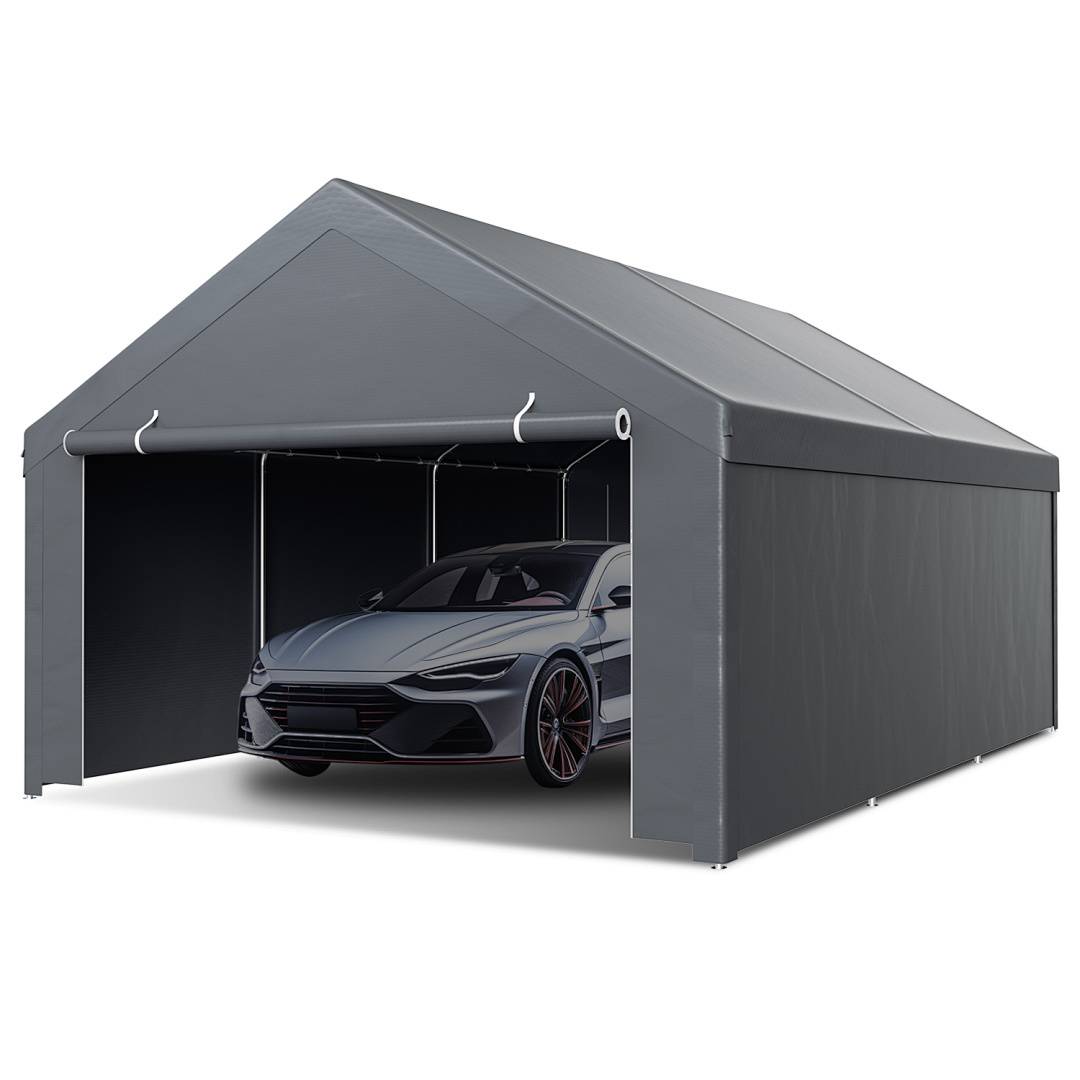 Garagenzelt 4x6 m, grosses Carport mit Seitenwaenden, PE Schutzgarage mit verzinktem Stahlgestell, wetterfester Unterstand fuer SUV, Fahrzeuge und