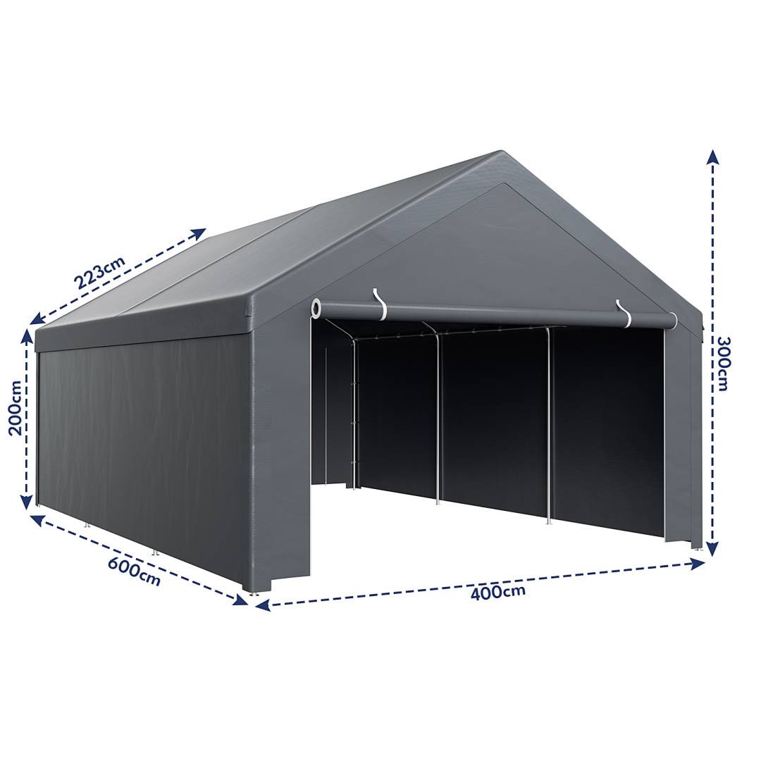 Garagenzelt 4x6 m, grosses Carport mit Seitenwaenden, PE Schutzgarage mit verzinktem Stahlgestell, wetterfester Unterstand fuer SUV, Fahrzeuge und