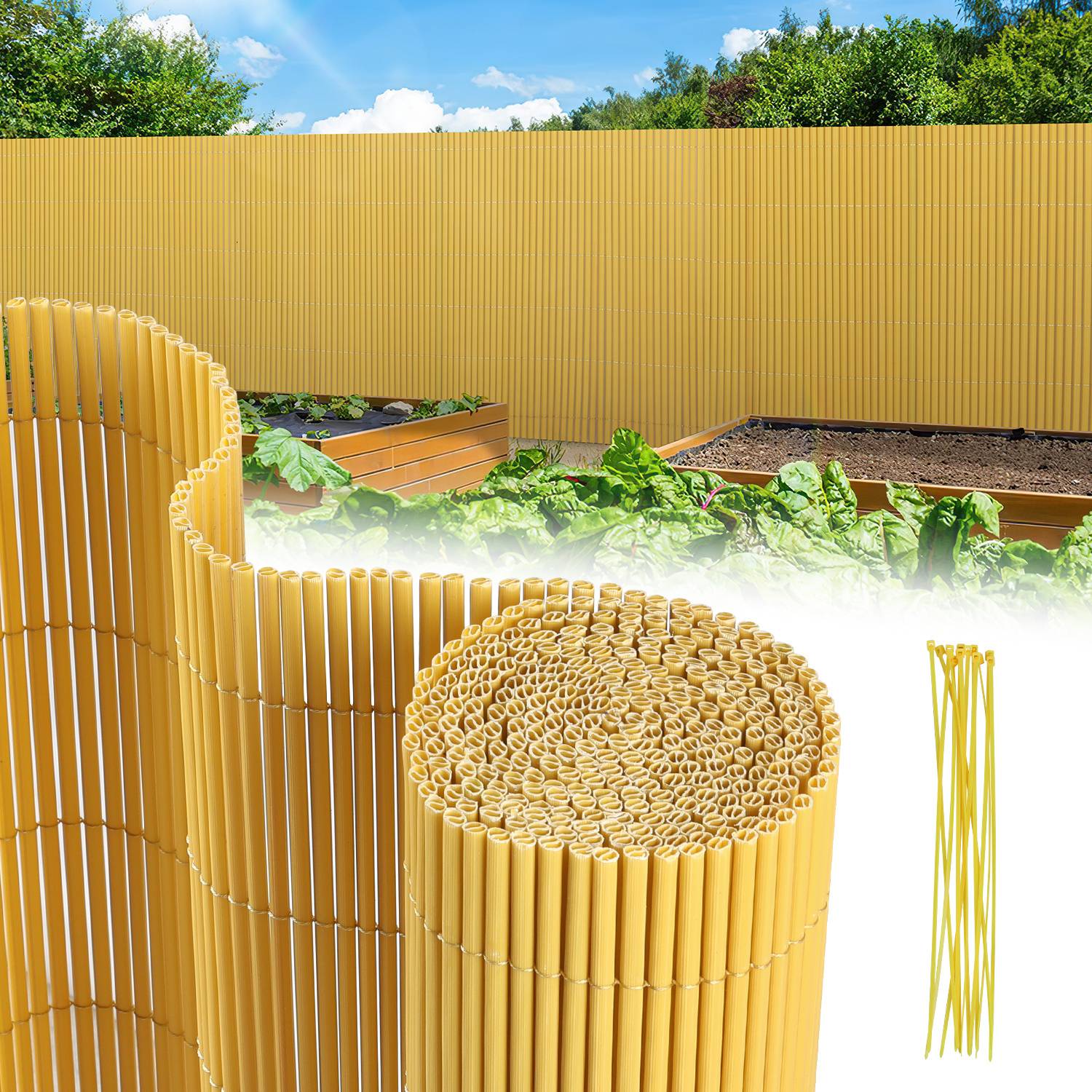 PVC Sichtschutzmatte 80x1000 cm, Bambus, UV-beständig, Wasserdicht