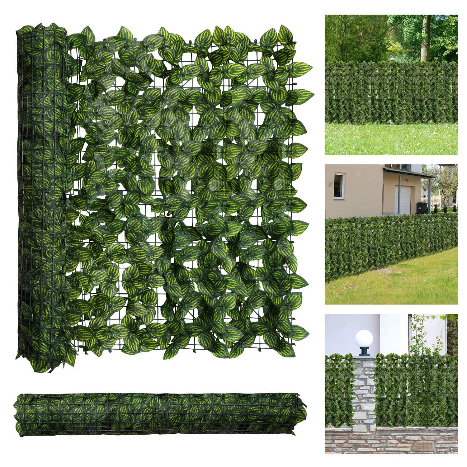 Künstliche Hecke Sichtschutzhecke Terrasse Wanddekoration Wanddekoration Wassermelonenblätter 300 x 100 cm