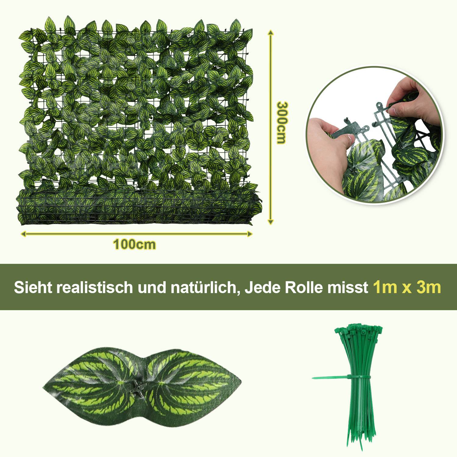 Künstliche Hecke Sichtschutzhecke Terrasse Wanddekoration Wanddekoration Hellgrün 300 x 100 cm
