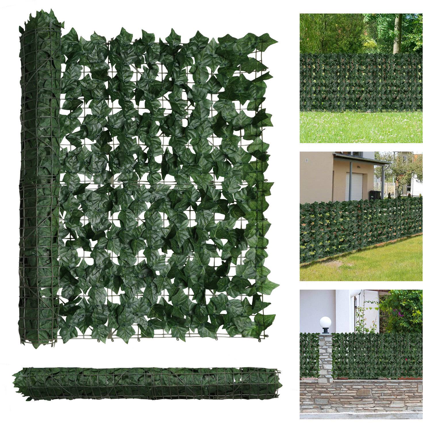 Künstliche Hecke Sichtschutzhecke Terrasse Wanddekoration Wanddekoration Dunkelgrün 300 x 100 cm