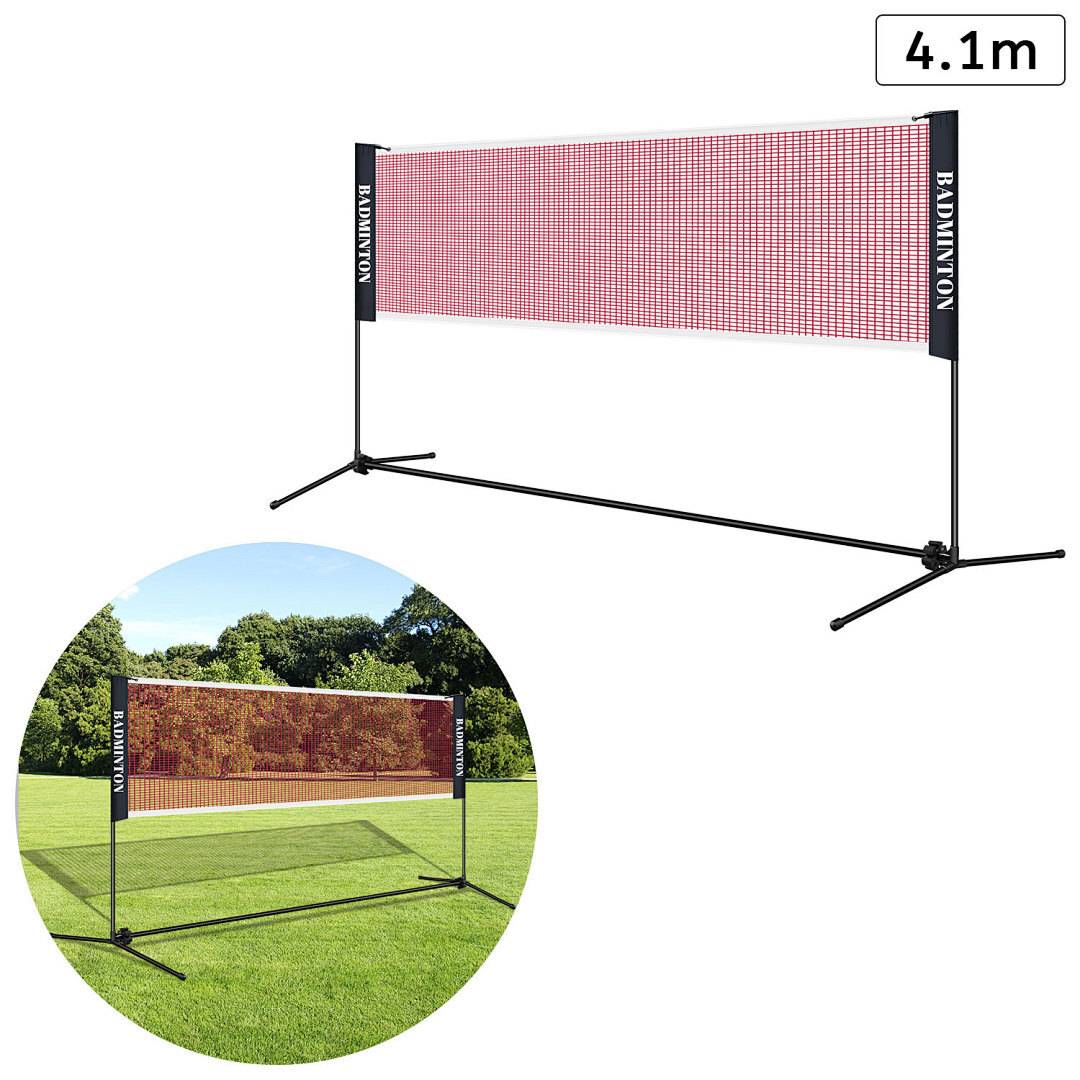 4,1m Tragbares Badmintonnetz, höhenverstellbar 85-155cm, Polypropylen Netz & Verzinktes Gestell, mit Tasche für Indoor & Outdoor