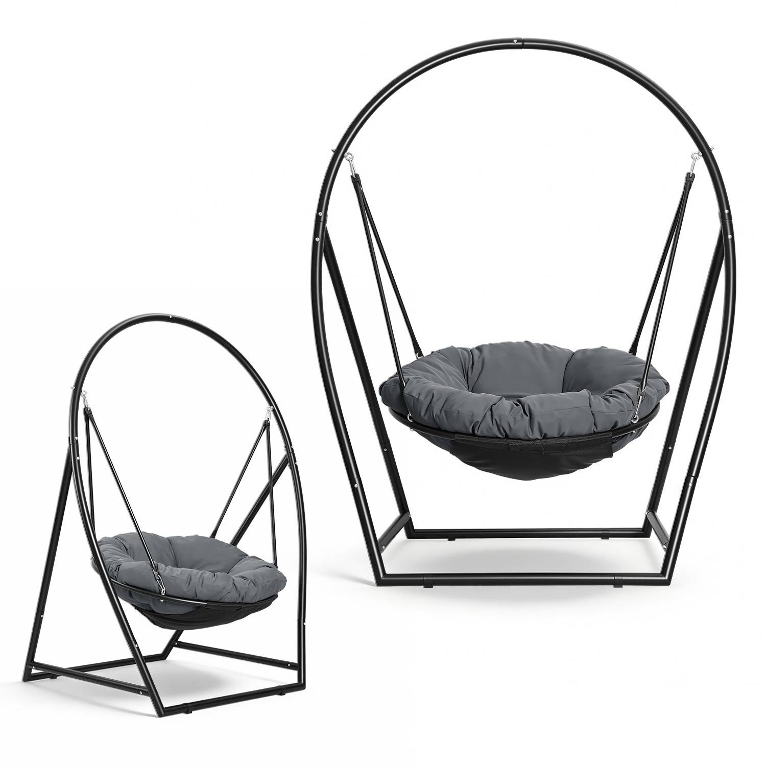 Hängesessel mit Gestell Hängeschaukel Hängestuhl bis 150kg für Indoor und Outdoor + Kissen Hängekorb Stahlgestell & Sitzpolster Schaukel Hängesi