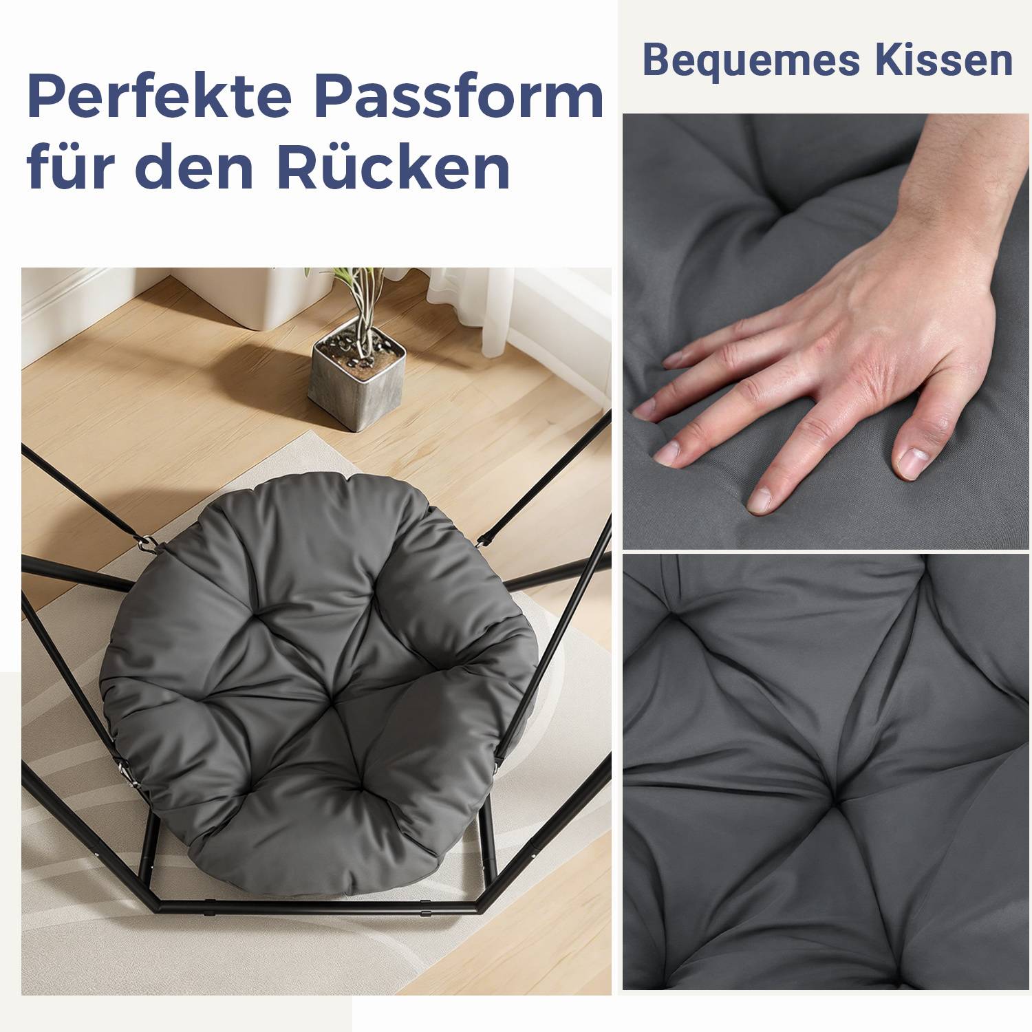 Hängesessel mit Gestell Hängeschaukel Hängestuhl bis 150kg für Indoor und Outdoor + Kissen Hängekorb Stahlgestell & Sitzpolster Schaukel Hängesi