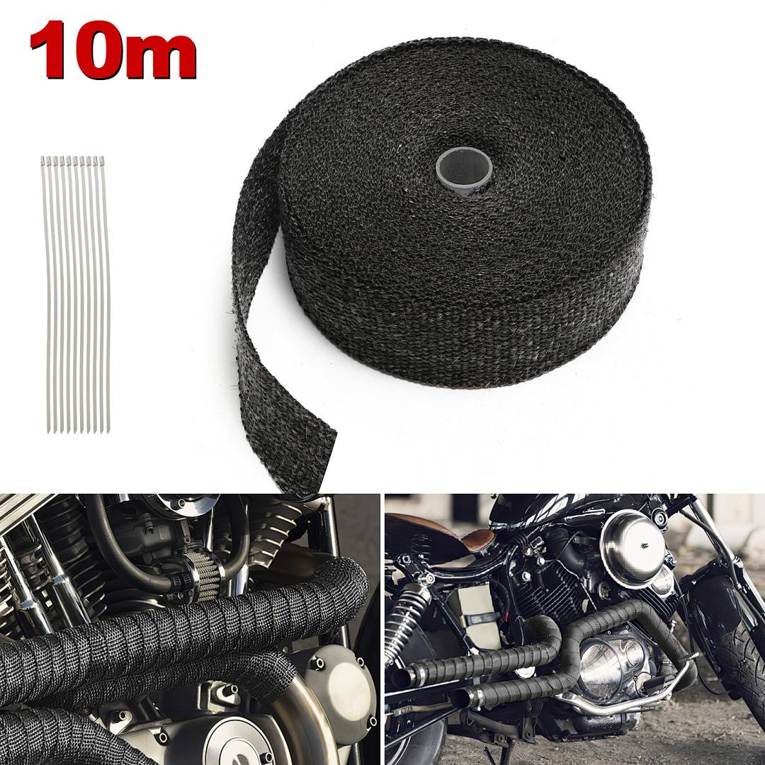 10M Titan Hitzeschutzband Auspuff Band Bis 1400°C Hitzeschutz Heat Wrap Krümmer Krümmer Band Krümmer Schwarz