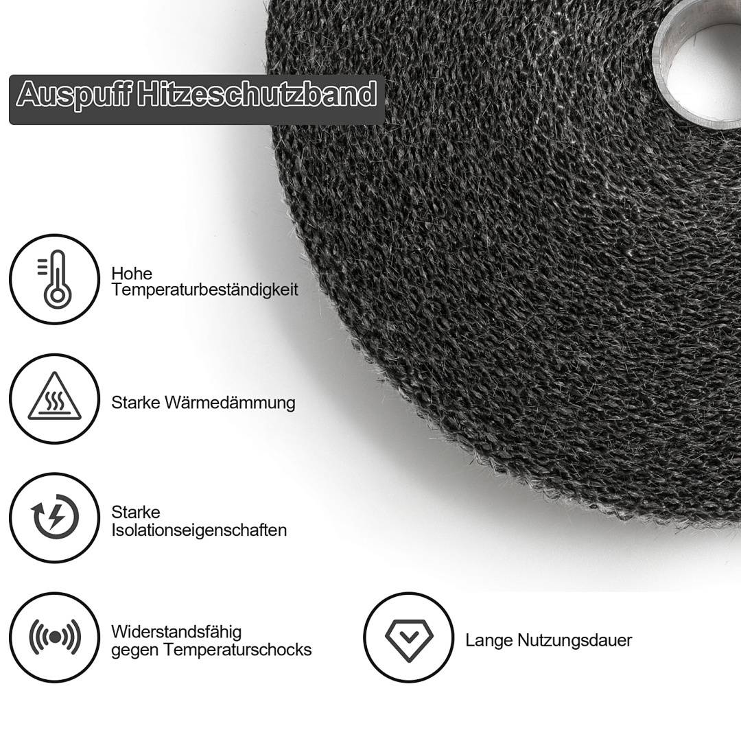 10M Titan Hitzeschutzband Auspuff Band Bis 1400°C Hitzeschutz Heat Wrap Krümmer Krümmer Band Krümmer Schwarz