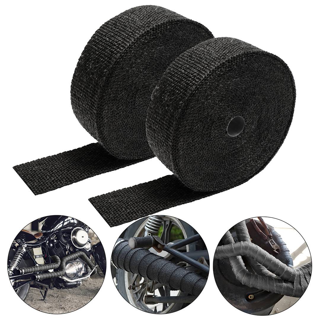 2*10M Titan Hitzeschutzband Auspuff Band Bis 1400°C Hitzeschutz Heat Wrap Krümmer Krümmer Band Krümmer Schwarz
