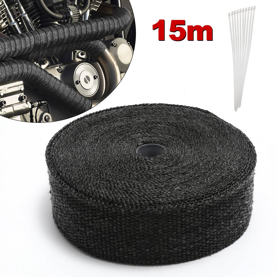 15M Titan Hitzeschutzband Auspuff Band Bis 1400°C Hitzeschutz Heat Wrap Krümmer Krümmer Band Krümmer Schwarz