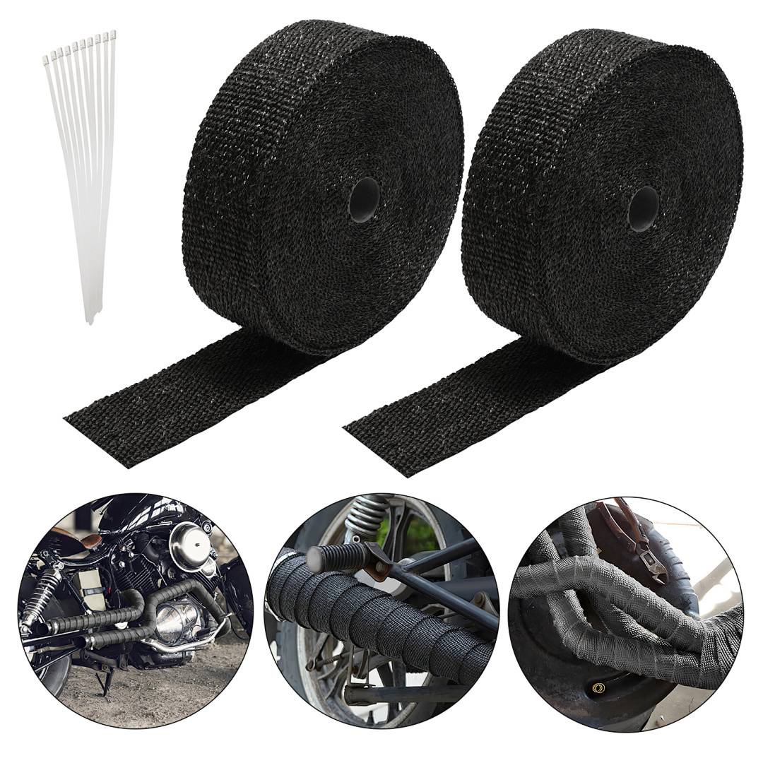 2*15M Titan Hitzeschutzband Auspuff Band Bis 1400°C Hitzeschutz Heat Wrap Krümmer Krümmer Band Krümmer Schwarz