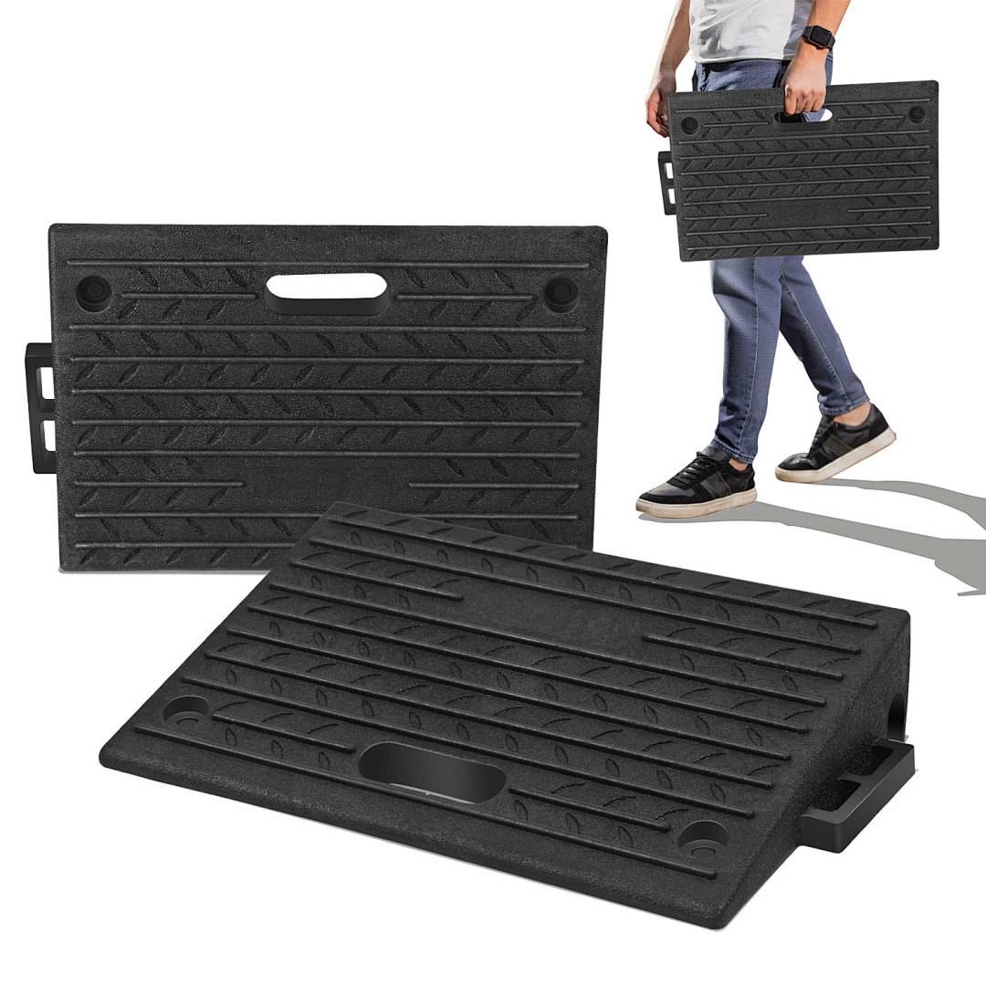2x Auffahrrampe Bordsteinrampe Gummi mit Griff Rampe Verladerampe Laderampe Set Paar Rollstuhlrampe