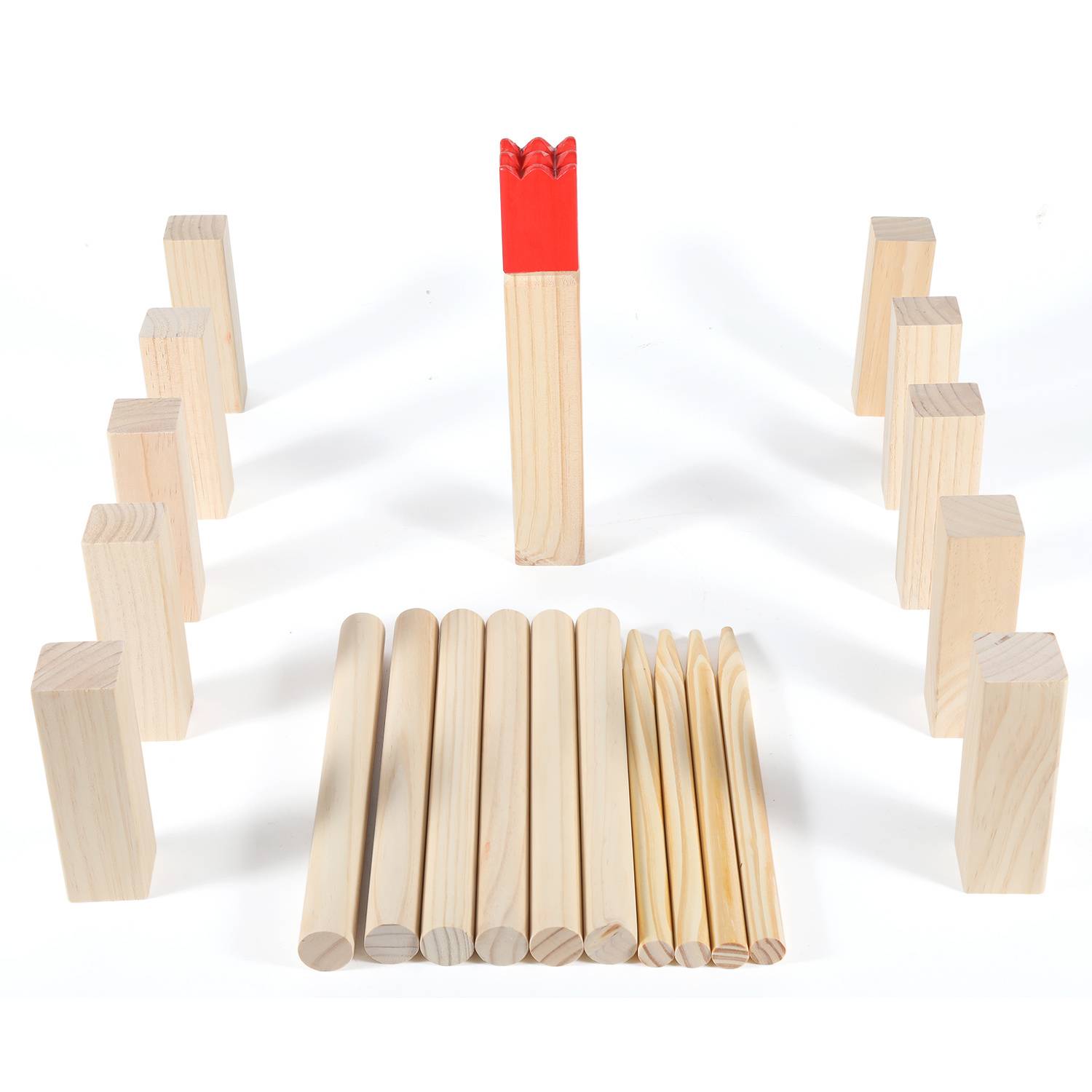 Kubb Spiel mit Laser Gravur - Kiefernholz mit Branding, Wikingerspiel inkl. Anleitung und Aufbewahrungstasche - Schwedenschach Rasenschach