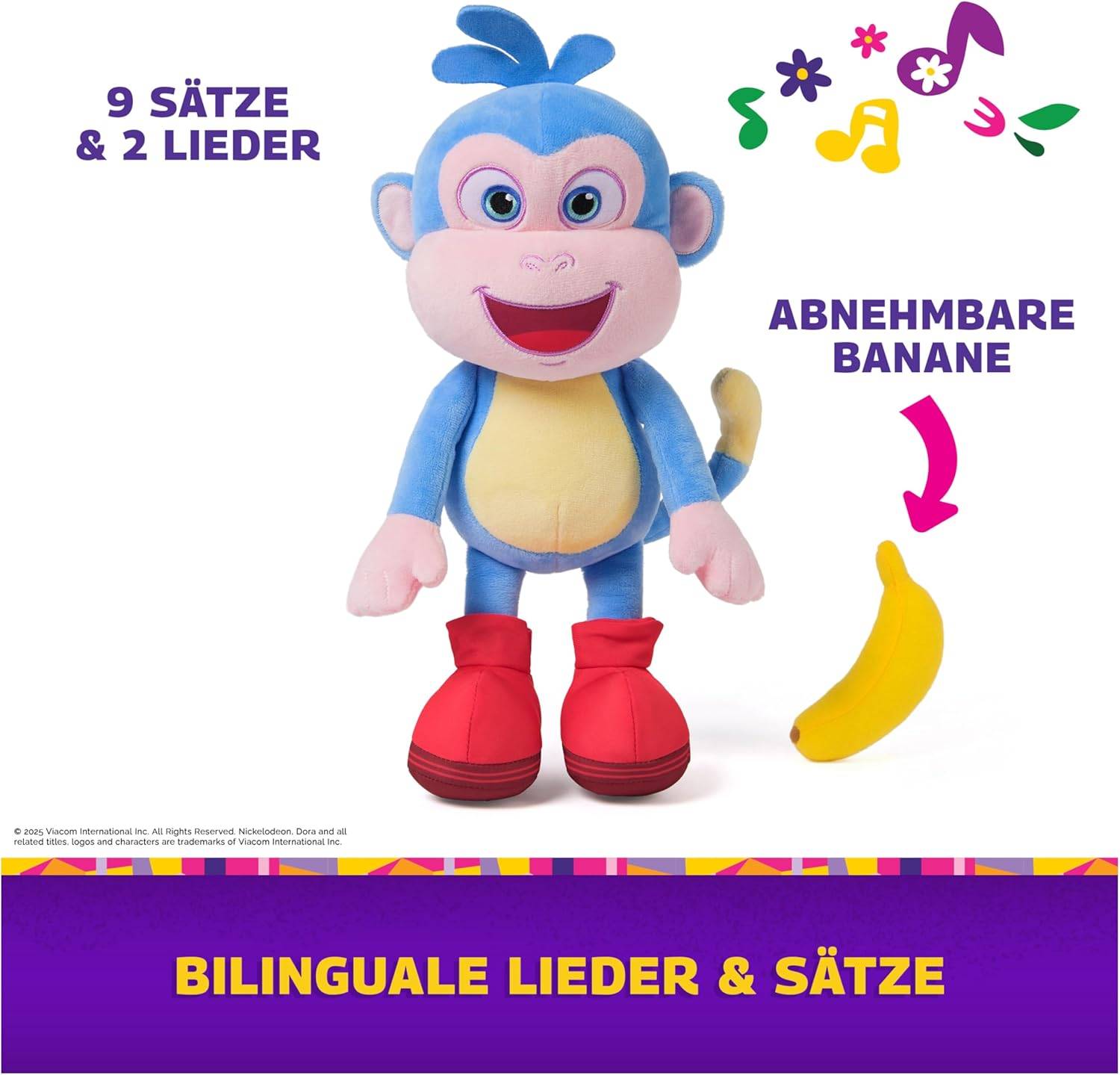 Dora Bananenfreund Boots 30 cm interaktive Plüschfigur 2 Lieder 9 Sätze 3+