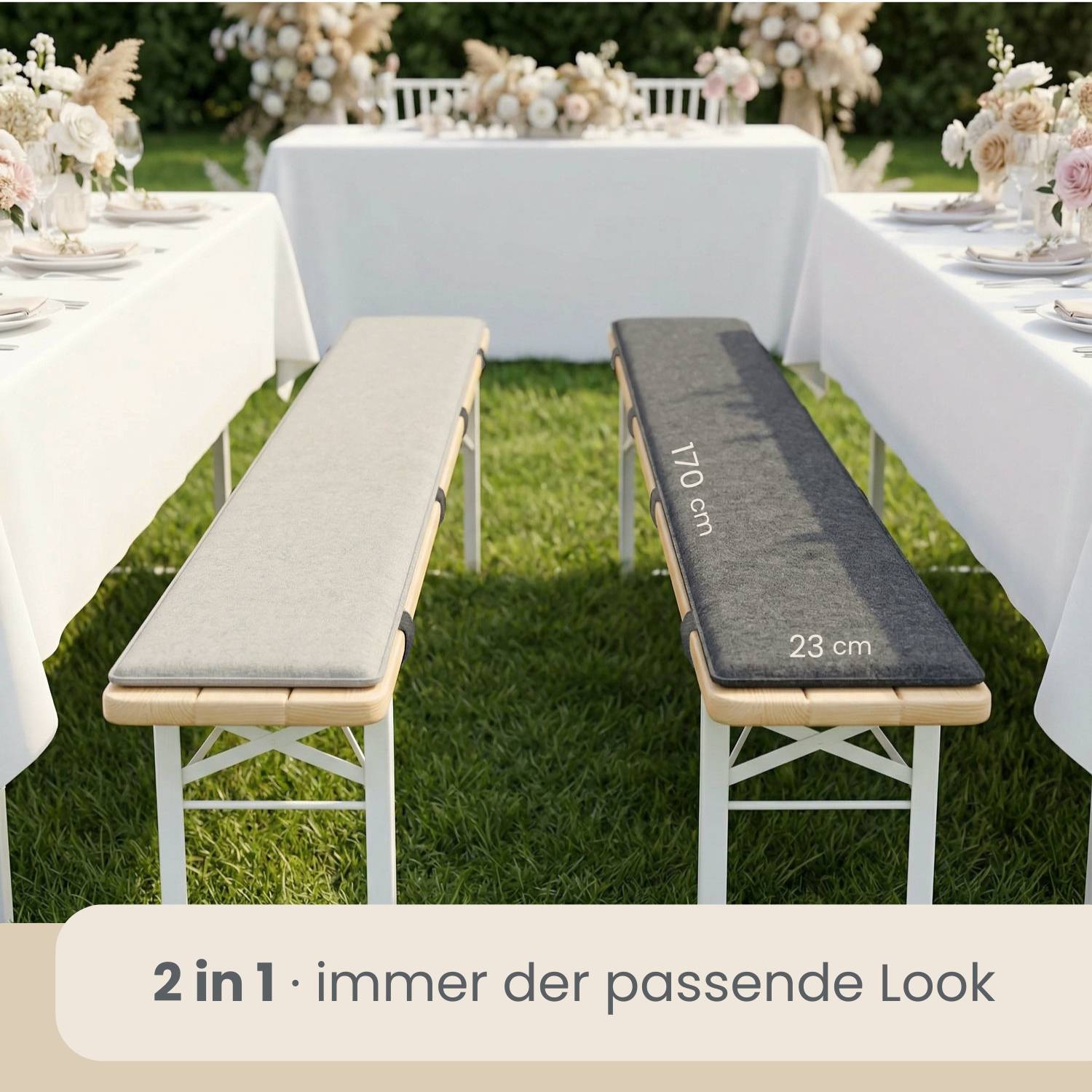 2er Set Bierbankauflage Filz 170x23cm - 1cm Sitzkissen Wendbar Garten Festzelt