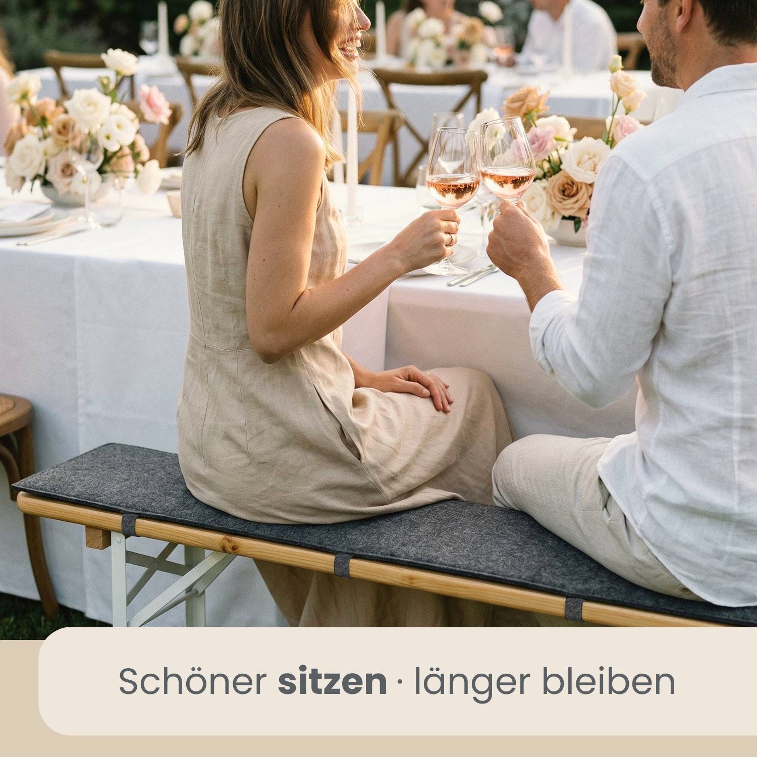 2er Set Bierbankauflage Filz 120x25cm - 1cm Sitzkissen Wendbar Garten Festzelt