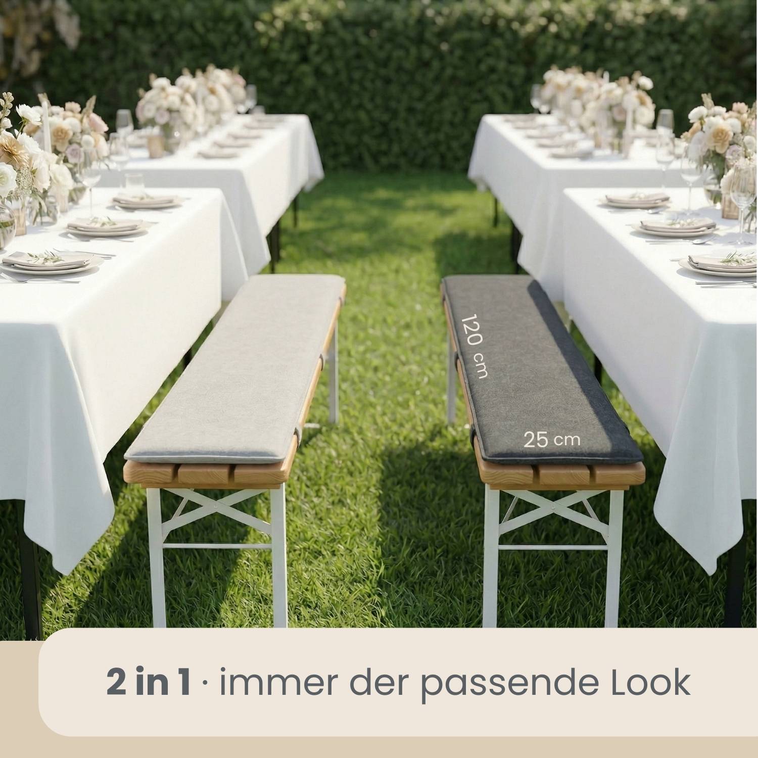 2er Set Bierbankauflage Filz 120x25cm - 1cm Sitzkissen Wendbar Garten Festzelt