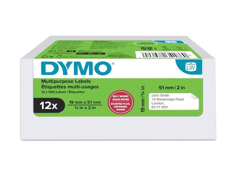 Dymo Klebstoff - weiß - 19 x 51 mm 500 Etikett(en) (12 Rolle(n)