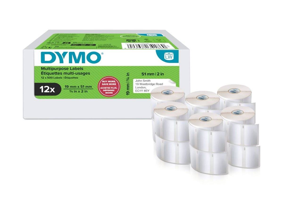Dymo Klebstoff - weiß - 19 x 51 mm 500 Etikett(en) (12 Rolle(n)
