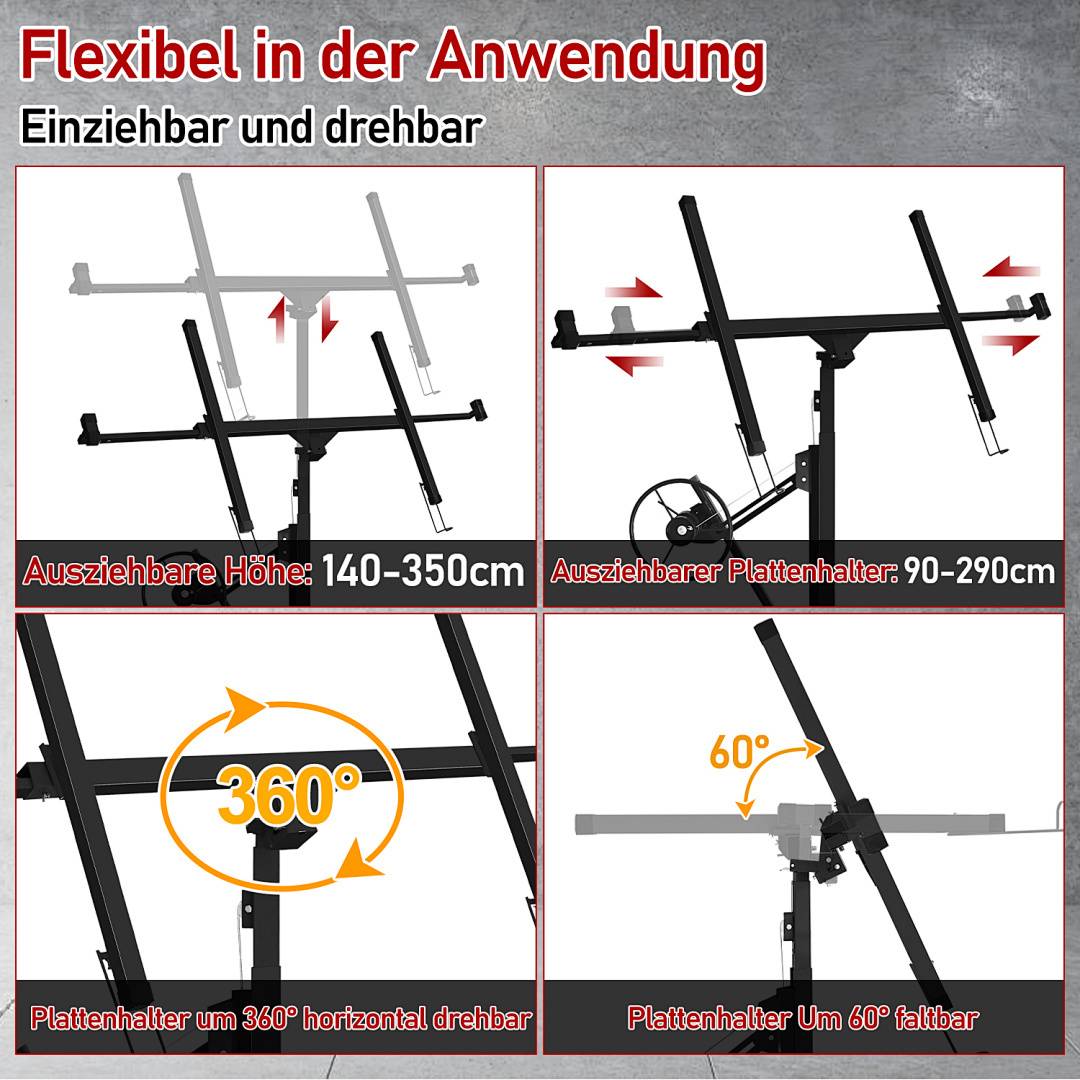 Plattenheber Montierhilfe Plattenlift Panelheber XXL klappbar Verschiedene Panel Rigipsplatte Rigipsplatten